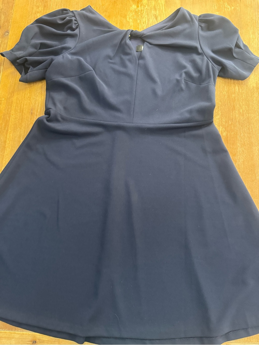 DKNY Navy Puff-Sleeve Midi Dress